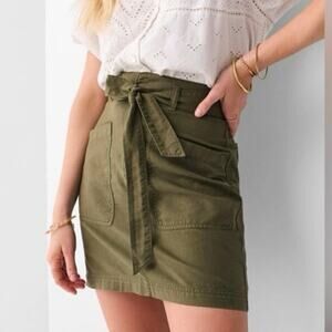 Faherty Women’s Olive Utility Skirt Size 4 Belted Patch‎ Pocket Cotton Linen